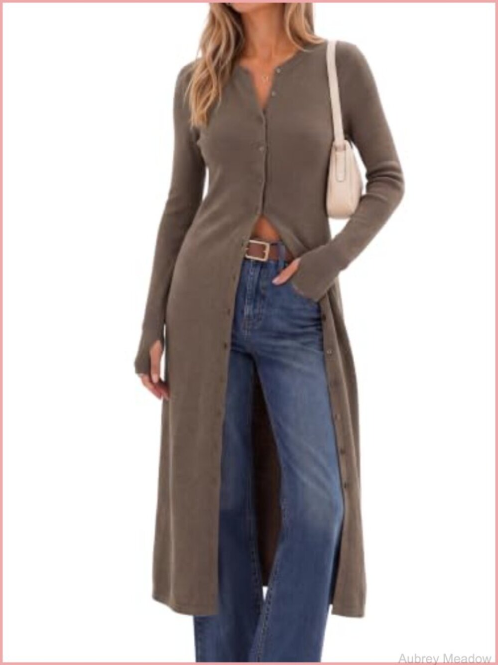 Wool Blend Slim Fit Long Cardigan with Shell Buttons